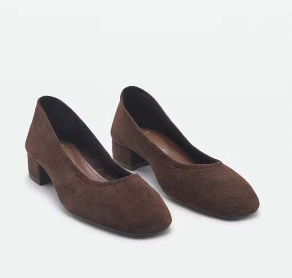 NEW MANGO MNG CHOCOLATE BROWN SUEDE HEELED SHOES SZ 37 US 6